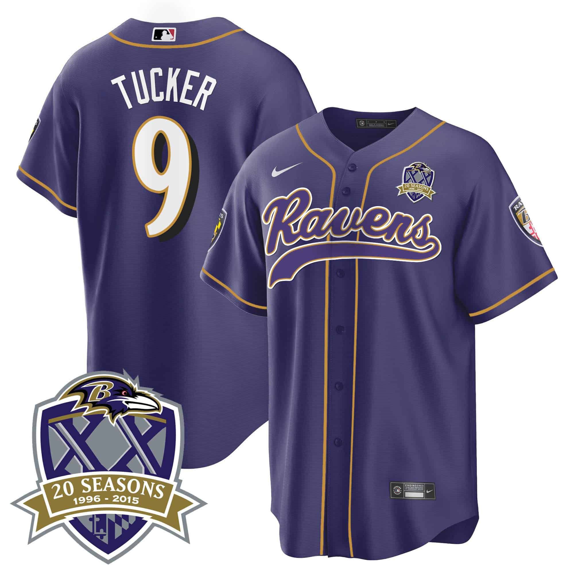 Men Baltimore Ravens #9 Tucker Purple 2024 Nike 20th Season Patch Baseball NFL Jersey style 1